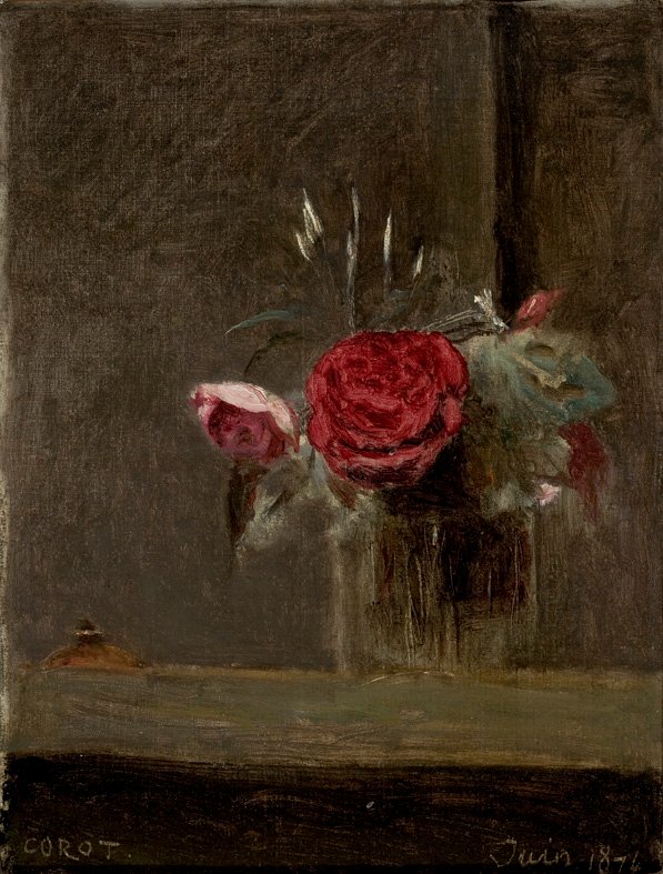 roser i et glass av Jean Baptiste Camille Corot
