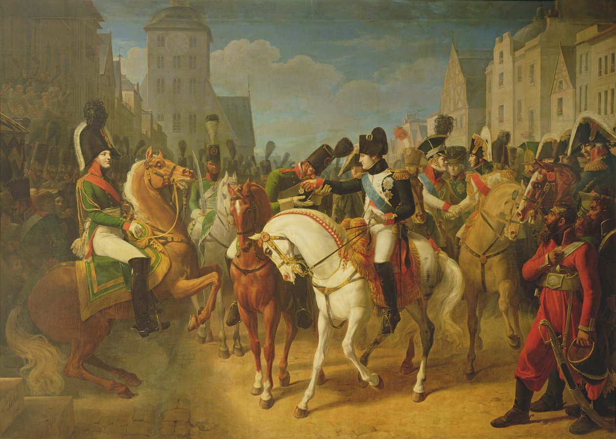 Napoleon Bonaparte (1769-1821) dekorerte grenaderen Lazareff i Tilsit, 8. juli 1807 av Jean Baptiste Debret