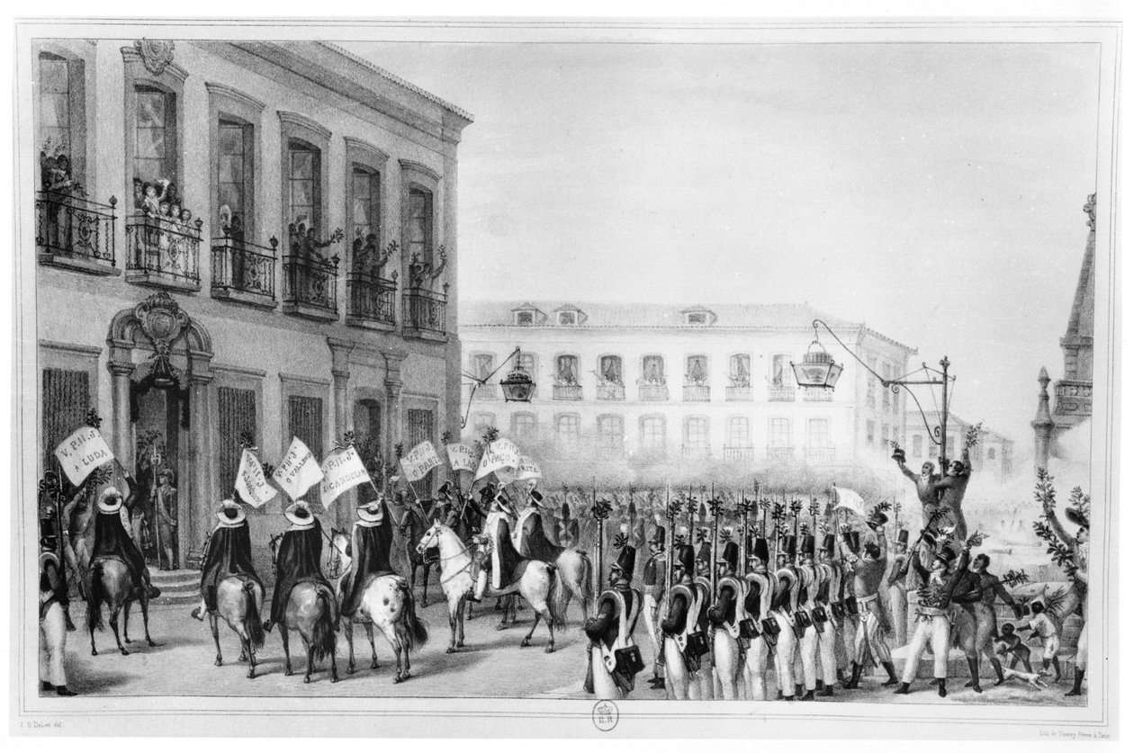 Akklamasjonen til Pedro I (1798-1834) keiser av Brasil, Rio de Janeiro, 7. april 1831, illustrasjon fra 
