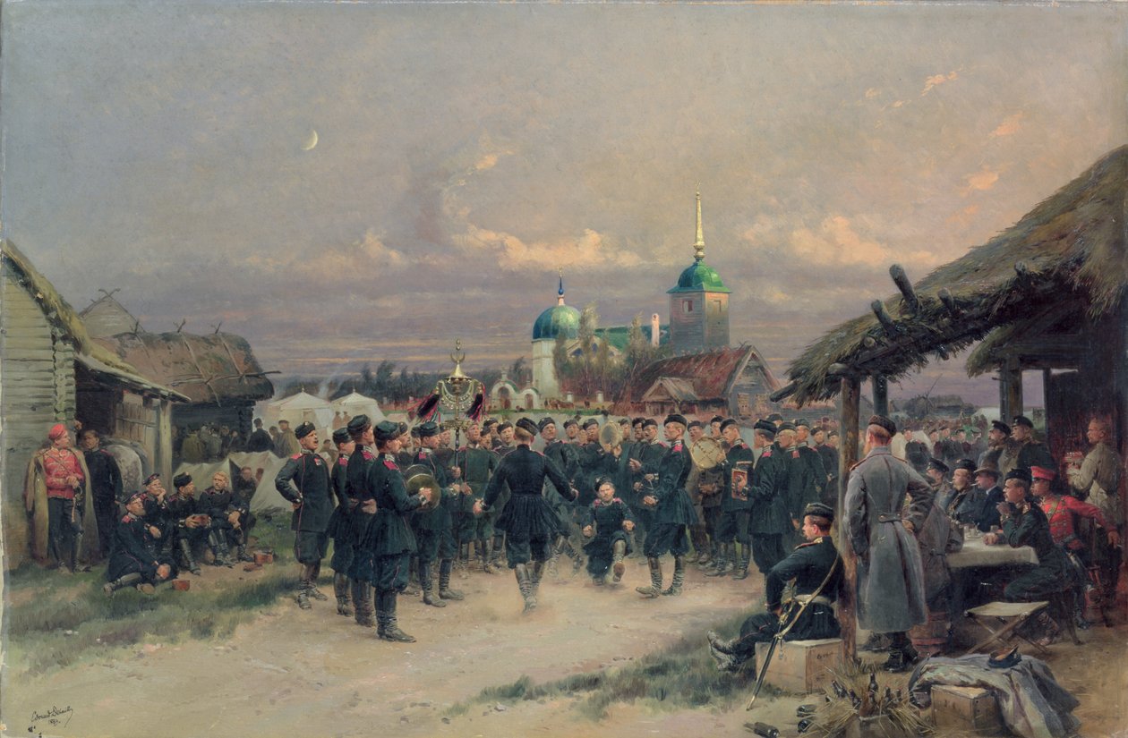 Kor fra den fjerde infanteribataljonen ved Tsarskoje Selo, 1889 av Jean Baptiste Edouard Detaille