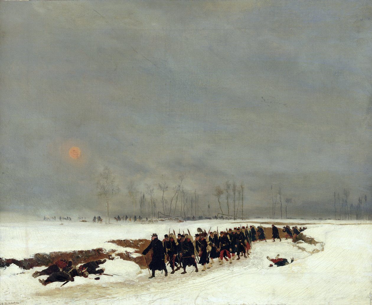 Krigen 1870-71: En infanterikolonne på vei til et raid, 1872 av Jean Baptiste Edouard Detaille