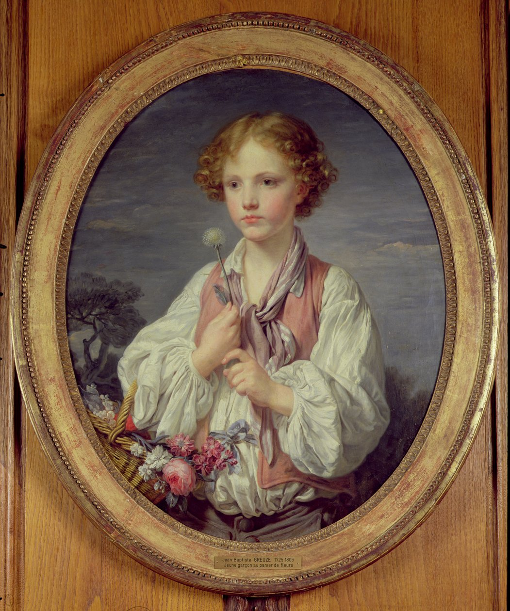 Ung gutt med en kurv med blomster av Jean Baptiste Greuze