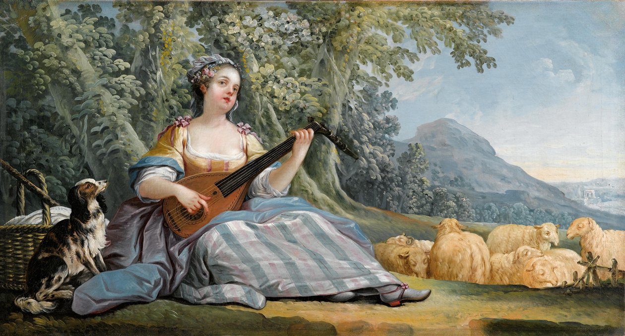 En gjeterjente som leker mandolin av Jean Baptiste Huet