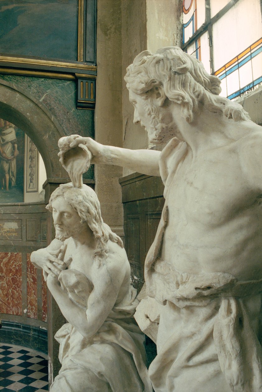 The Baptism of the Christ, oppnådd av hans nevø Jean-Baptiste Lemoyne II (1704-78) (marmor) (se detalj 252684) av Jean Baptiste I Lemoyne
