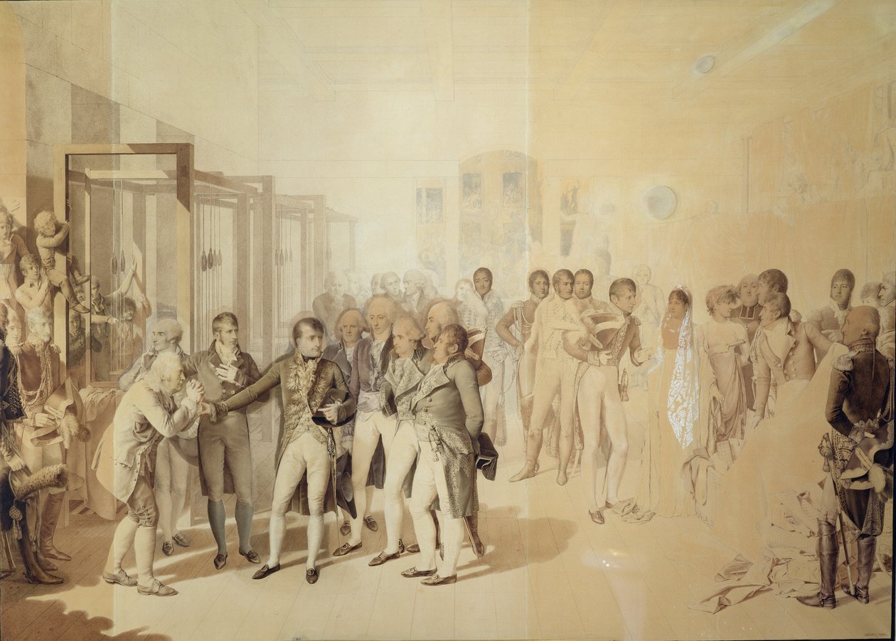 Napoleon I (1769-1821) på besøk til de syv brødrenes fabrikk i Rouen, november 1802, 1804 av Jean Baptiste Isabey