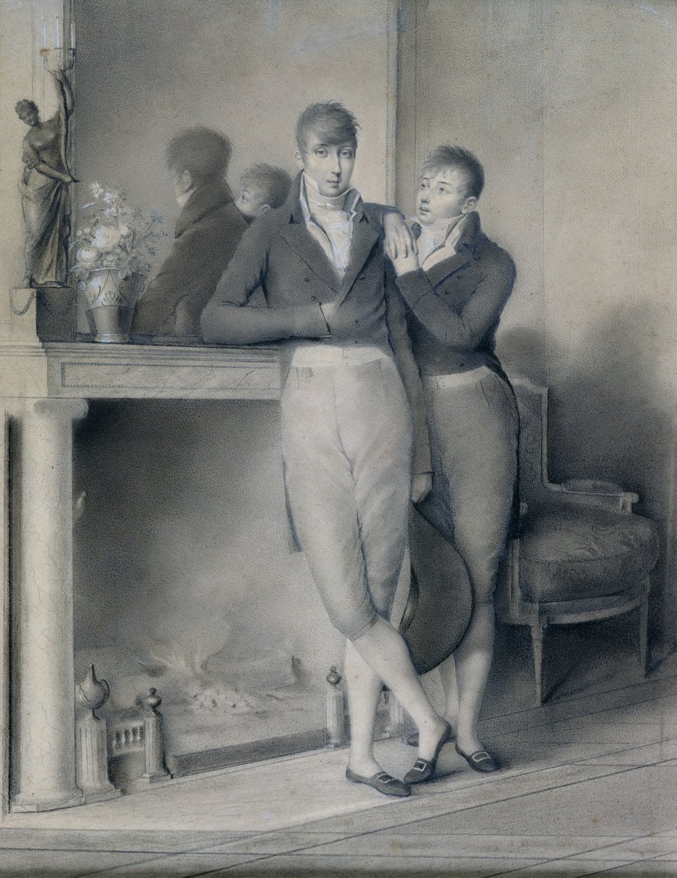 To unge menn, 1803-04 (blyant på papir forsterket med gouache) av Jean Baptiste Jacques Augustin