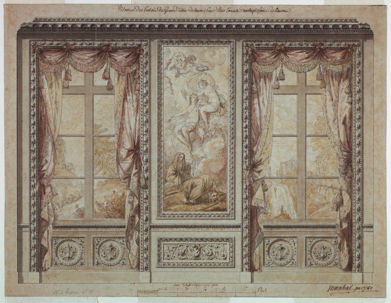 Design for en vindusvegg med tapetpanel av Jean Baptiste Marechal