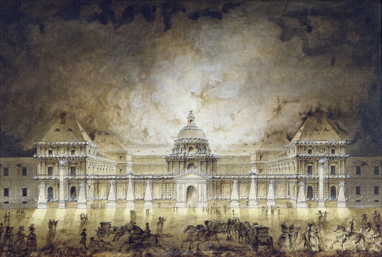 Luxembourg-palasset opplyst for Fete du Roi i 1780 (penn og blekk og bistre på papir) av Jean Baptiste Marechal