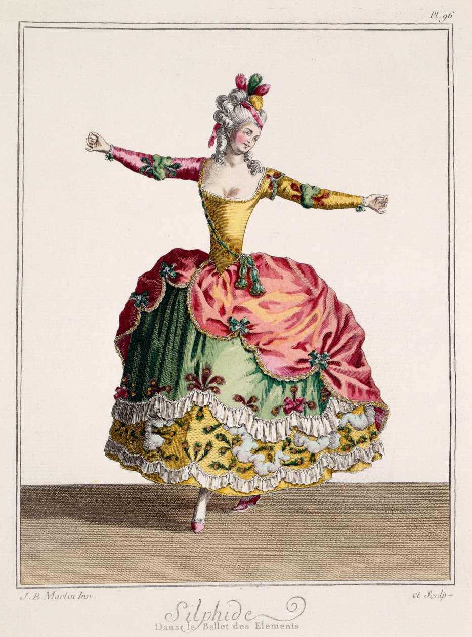 Kostymedesign for Sulphide in the Ballet of the Elements, slutten av 1700-tallet (håndfarget gravering) av Jean Baptiste Martin