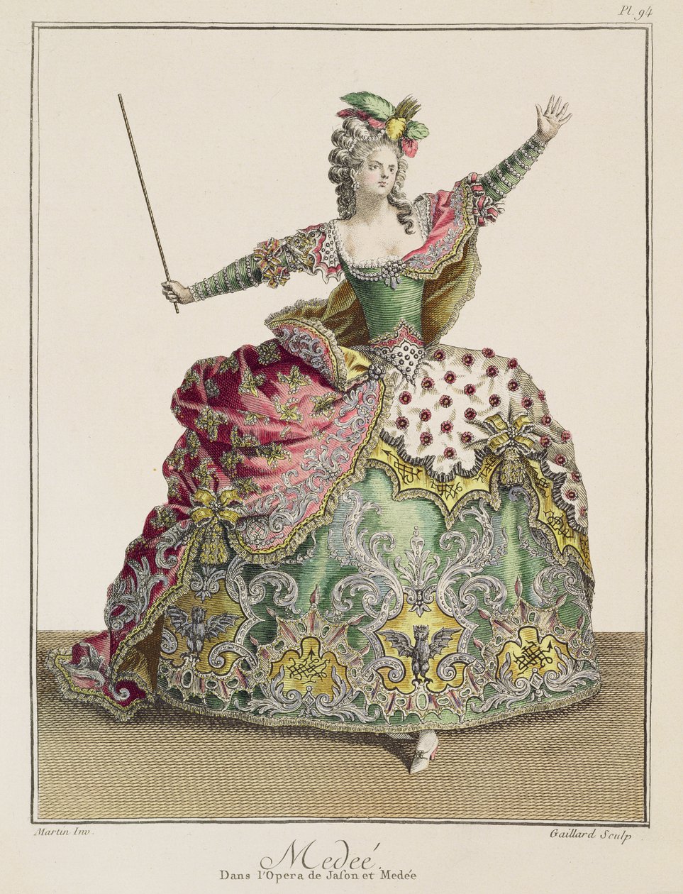 Kostyme for Medea i operaen 'Jason og Medea', gravert av Rene Gaillard (ca. 17190-90) ca. 1780 av Jean Baptiste Martin