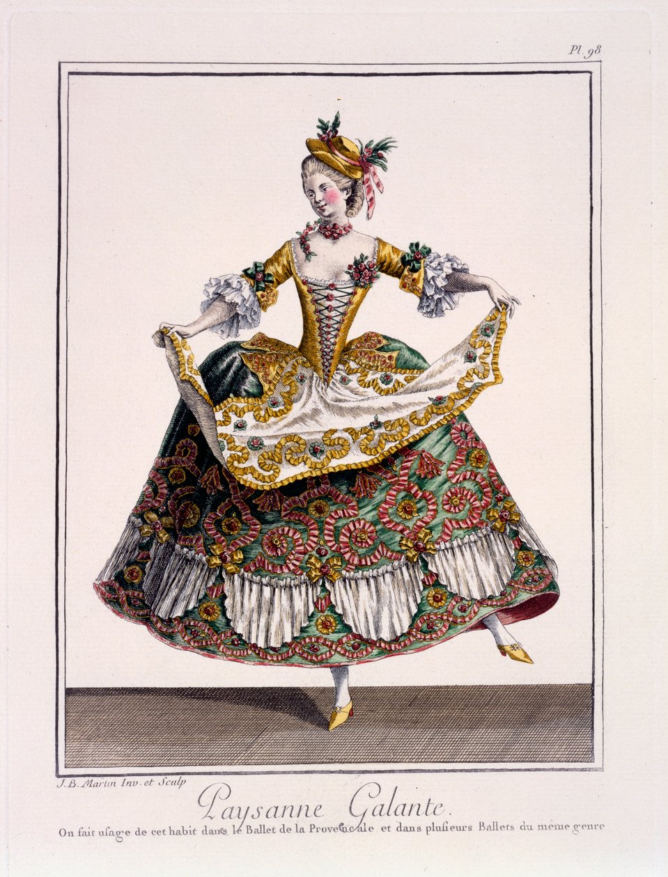 Costume of a Gentle Peasant Woman, sent på 1700-tallet (håndfarget gravering) av Jean Baptiste Martin