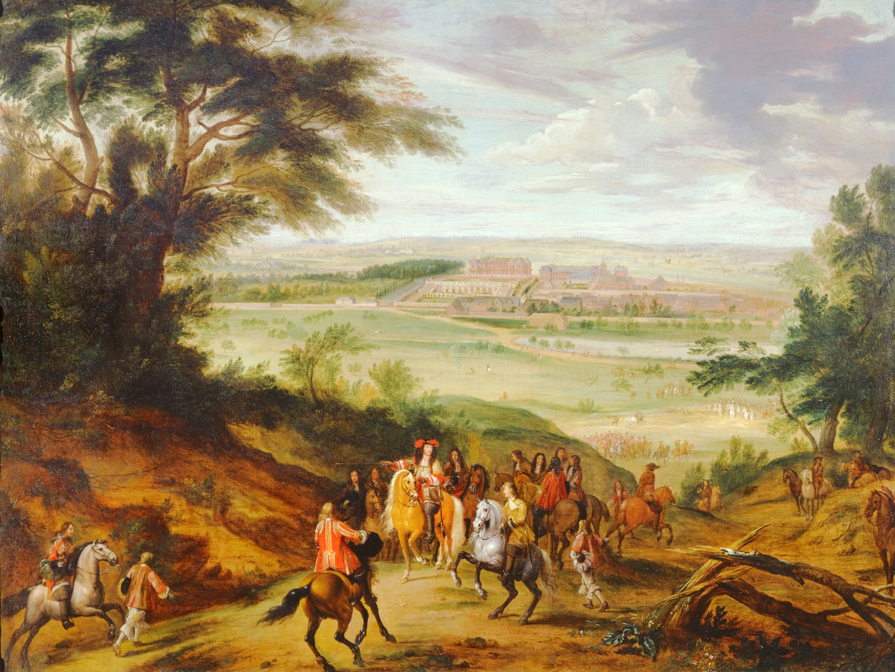 Louis XIV med Versailles i det fjerne av Jean Baptiste Martin