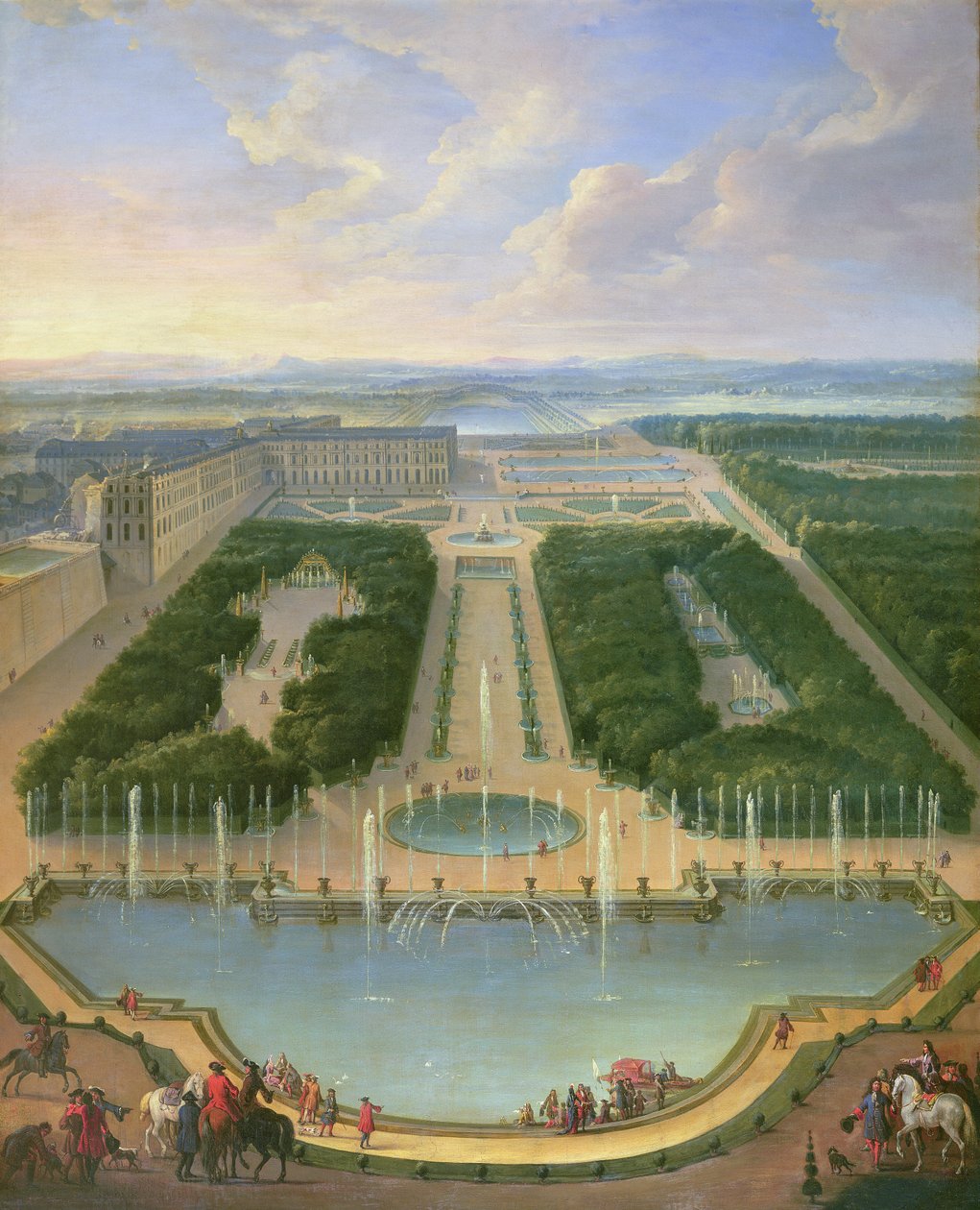 Perspektiv utsikt over slottet i Versailles sett fra Neptunfontenen, 1696 av Jean Baptiste Martin
