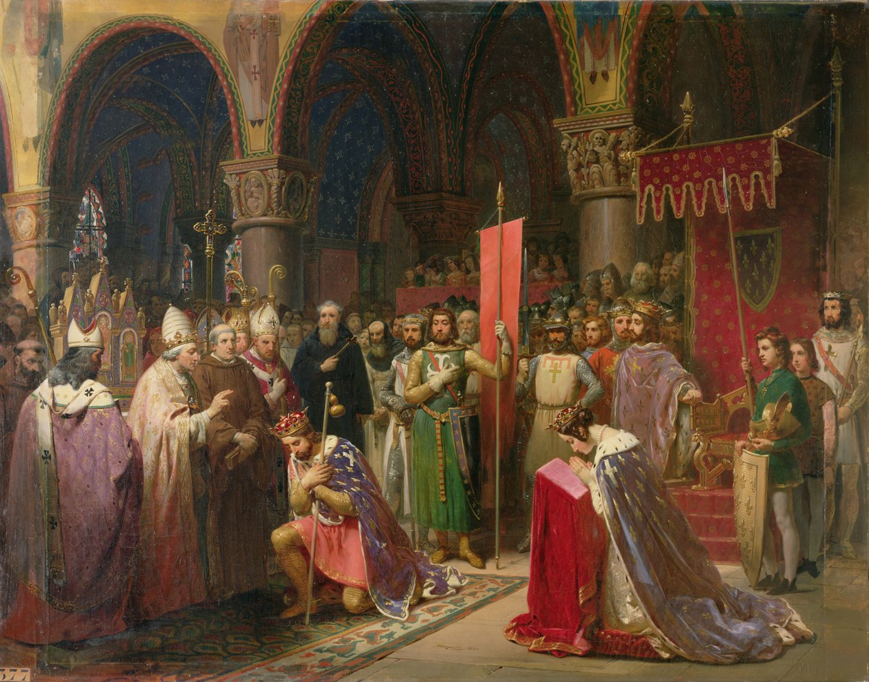 Ludvig VII (ca. 1120-1180) den unge, konge av Frankrike tar banneret i St. Denis i 1147, 1840 av Jean Baptiste Mauzaisse