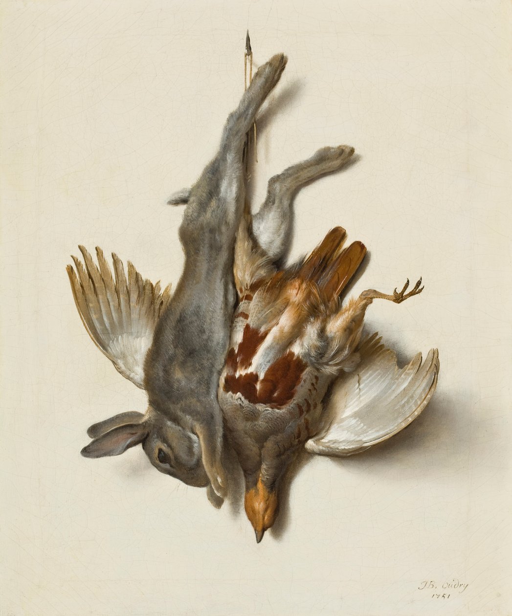 En ung kanin og rapphøne hengt ved føttene, 1751 av Jean Baptiste Oudry