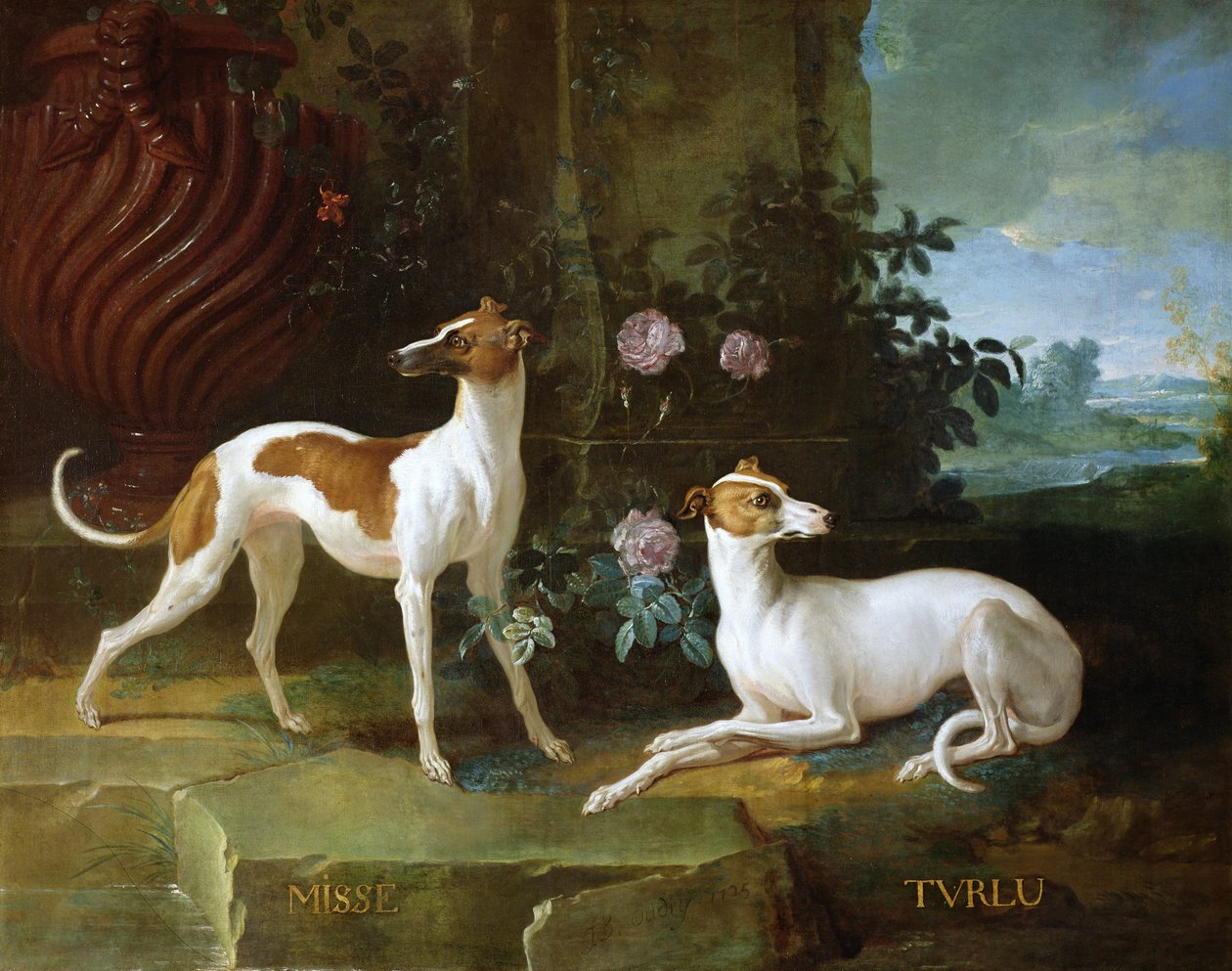 Misse og Turlu, to greyhounds av Louis XV av Jean Baptiste Oudry