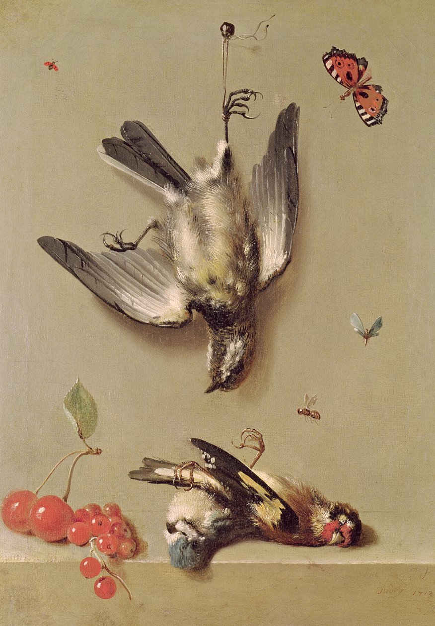Stilleben av døde fugler og kirsebær, 1712 av Jean Baptiste Oudry
