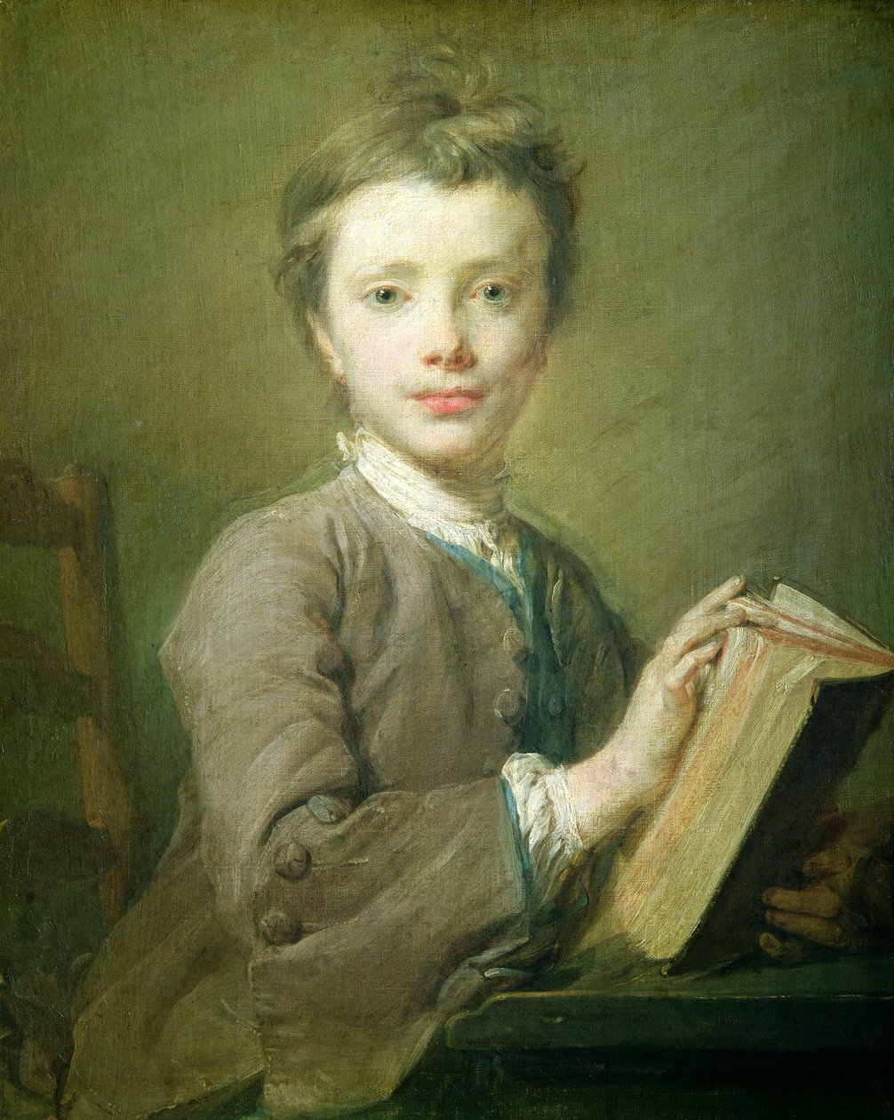En gutt med en bok, ca. 1740 (pastell på papir) av Jean Baptiste Perronneau