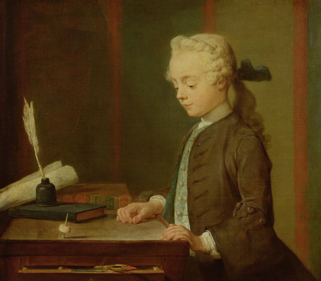 Barn med en Teetotum, 1738 av Jean Baptiste Simeon Chardin