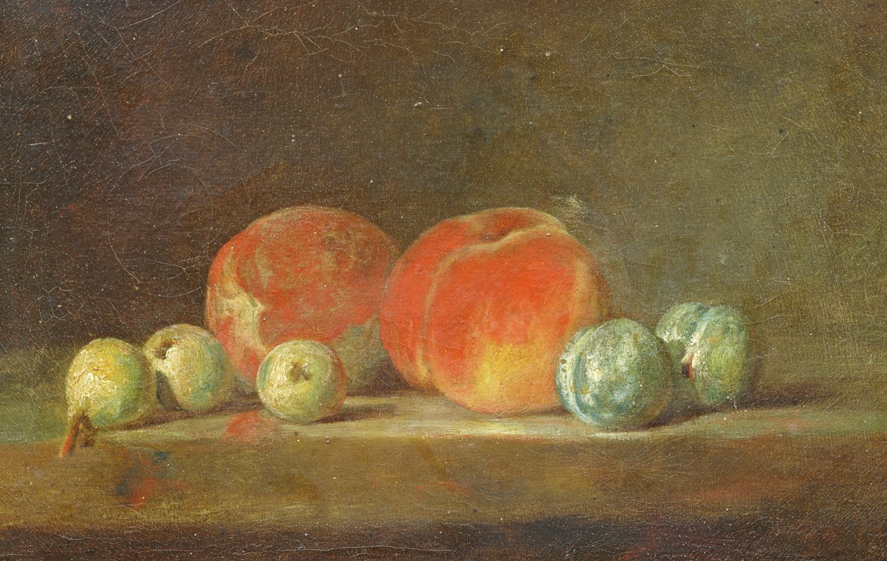 Fersken, pærer og plommer på et bord av Jean Baptiste Simeon Chardin