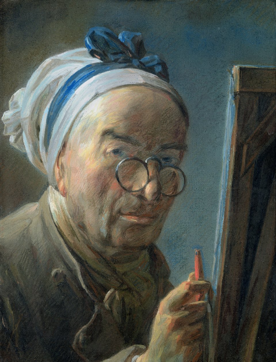Selvportrett med et staffeli, ca. 1775-79 (pastell) av Jean Baptiste Simeon Chardin