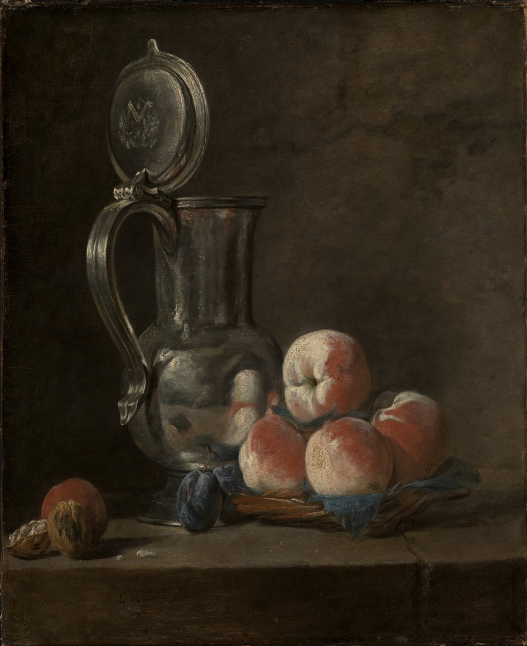 Stilleben med Tin Pitcher og Peaches av Jean Baptiste Simeon Chardin