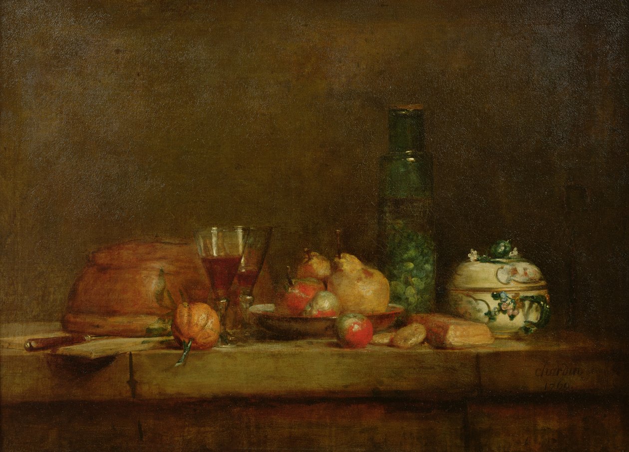 Stilleben med en flaske oliven, 1760 av Jean Baptiste Simeon Chardin