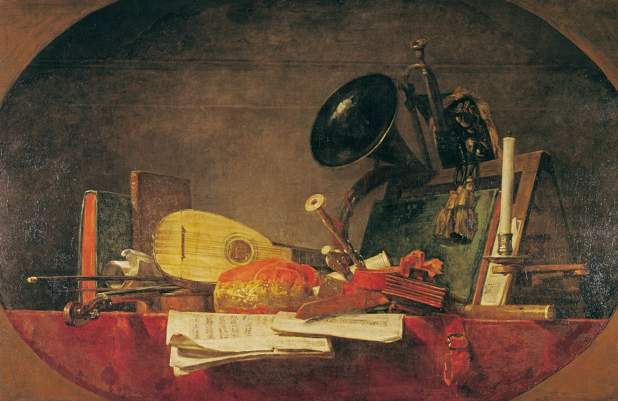 Musikkens attributter, 1765 av Jean Baptiste Simeon Chardin