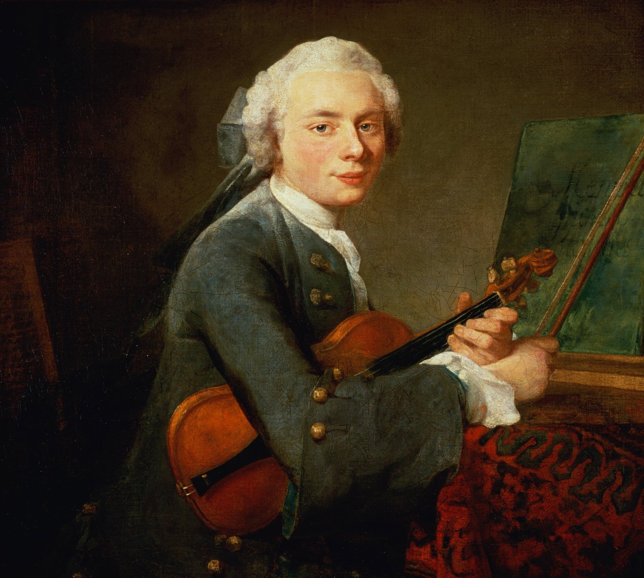 Ung mann med en fiolin, eller portrett av Charles Theodose Godefroy (1718-96) ca. 1738 av Jean Baptiste Simeon Chardin