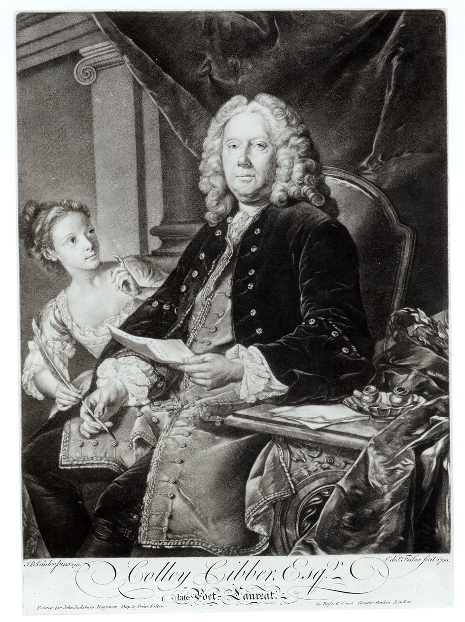 Colley Cibber (1671-1757) 1758, gravert av Edward Fisher (1722-85) av Jean Baptiste Vanloo