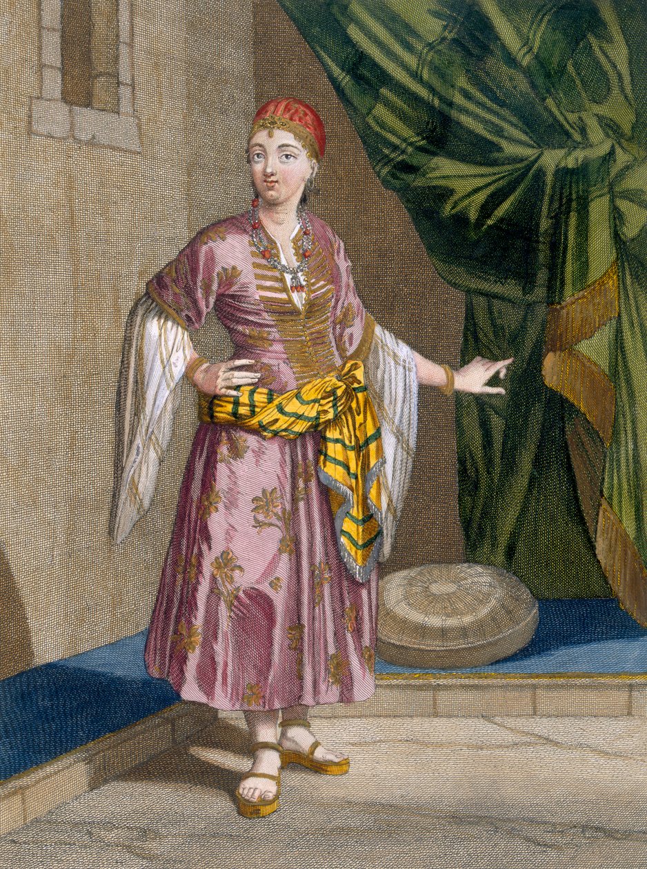 An African Woman, plate 97 fra 'Collection of One Hundred Prints Representing the Different Nations of the Levant' av Charles de Ferriol, gravert av Gerard Scotin (1671-1716), 1707-08 (farget engr. av Jean Baptiste Vanmour