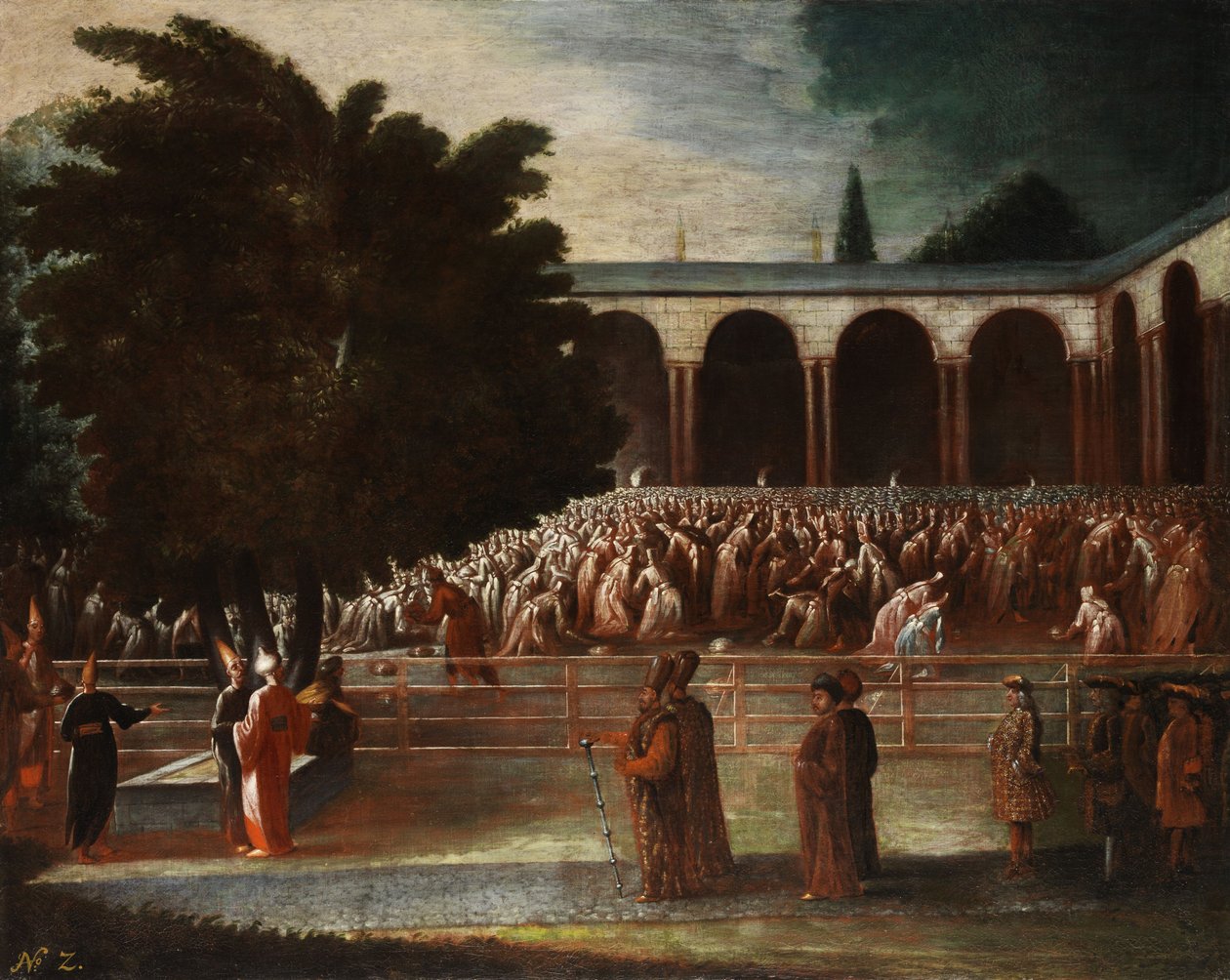 Ambassadører går til et publikum med Sultan Achmed III av Jean Baptiste Vanmour