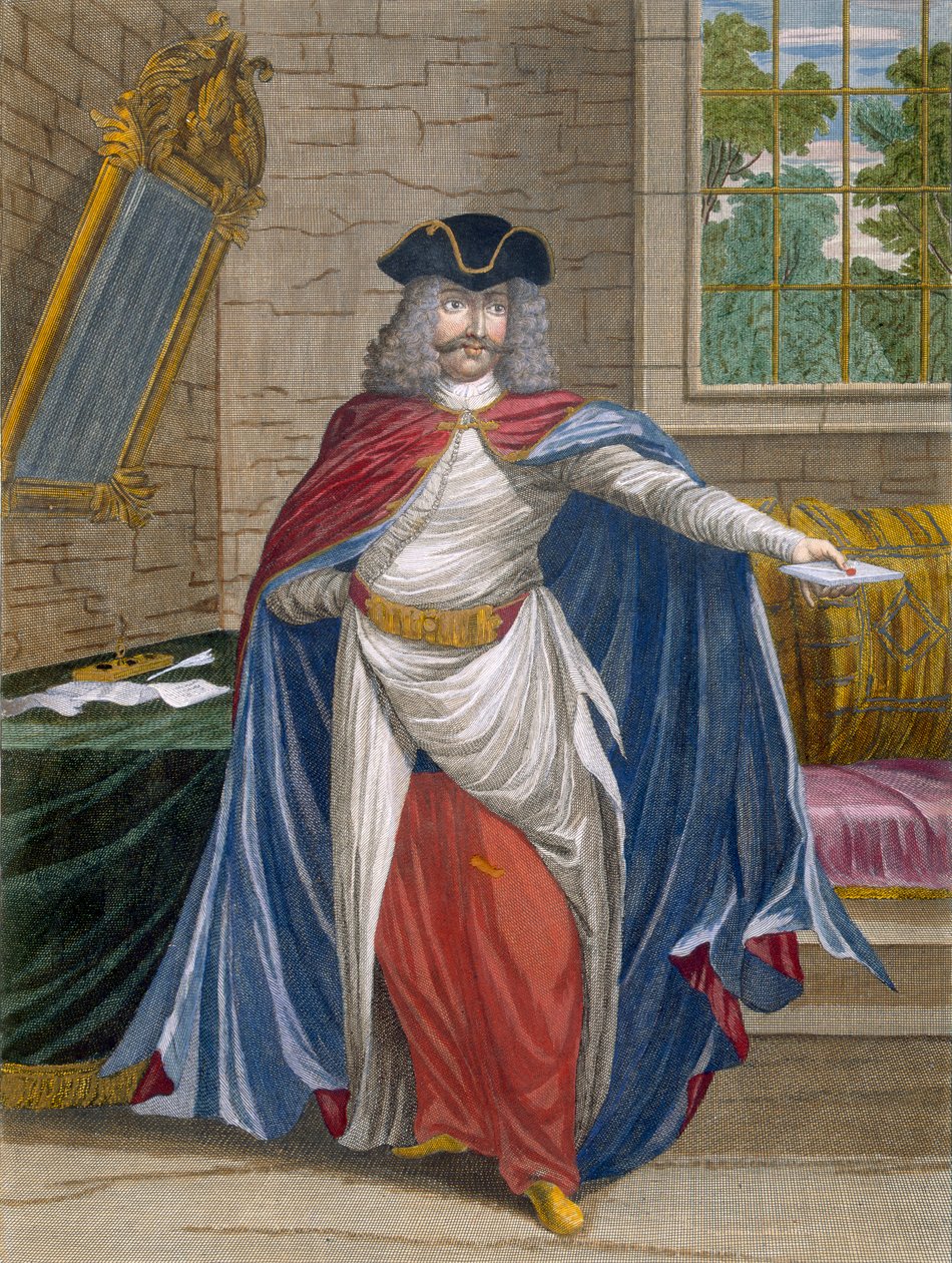 French Merchant, plate 61 fra 'Samling av hundre trykk som representerer Levantens forskjellige nasjoner' av Charles de Ferriol, gravert av Gerard Scotin (1671-1716), 1707-08 (farget engra av Jean Baptiste Vanmour
