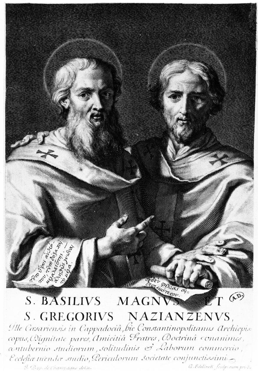Saint Basil the Great og Saint Gregory of Nazianzus, trykk laget av Gerard Edelinck av Jean Baptiste de Champaigne