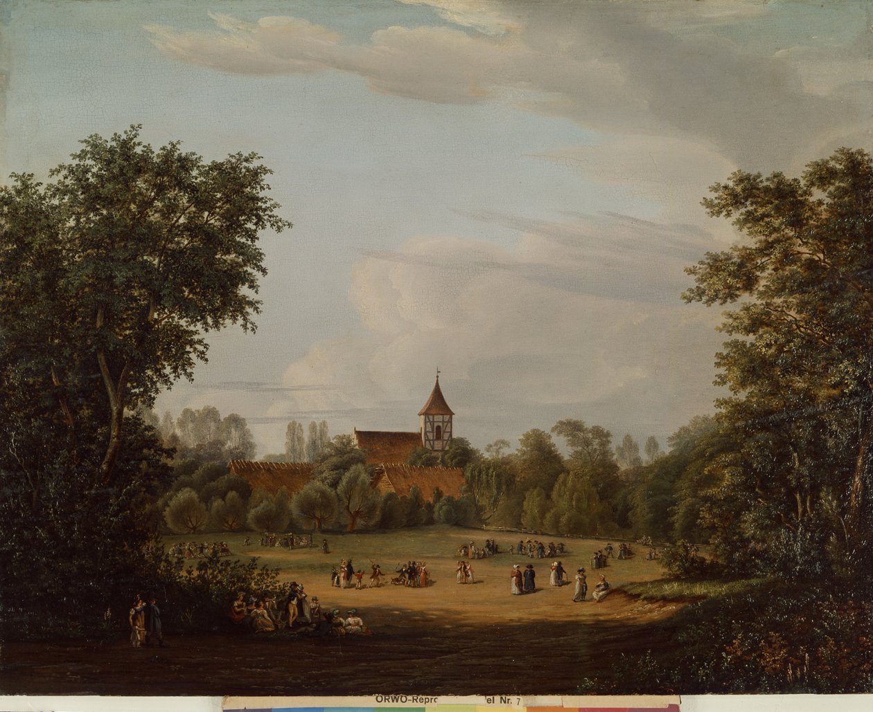 Utsikt over landsbykirken, Pankow, 1835 av Jean Bartheleney Pascal