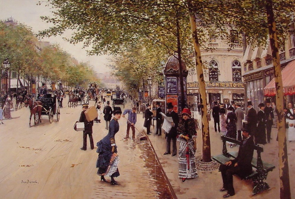 Boulevard des capucines - i bakgrunnen Boulevard des Italiens med Pavillon de Hanovre til høyre av Jean Beraud