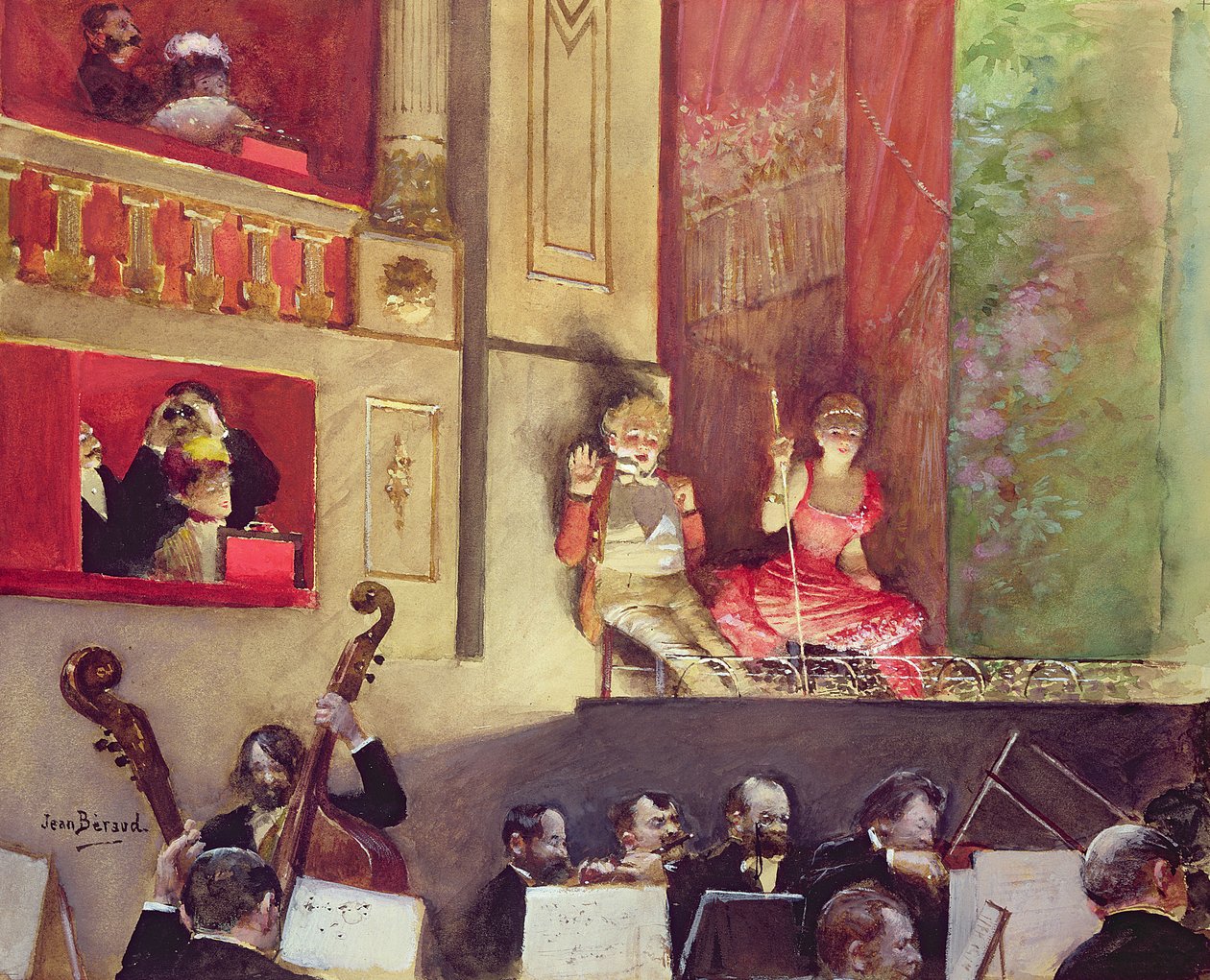 Kafékonsert (gouache) av Jean Beraud