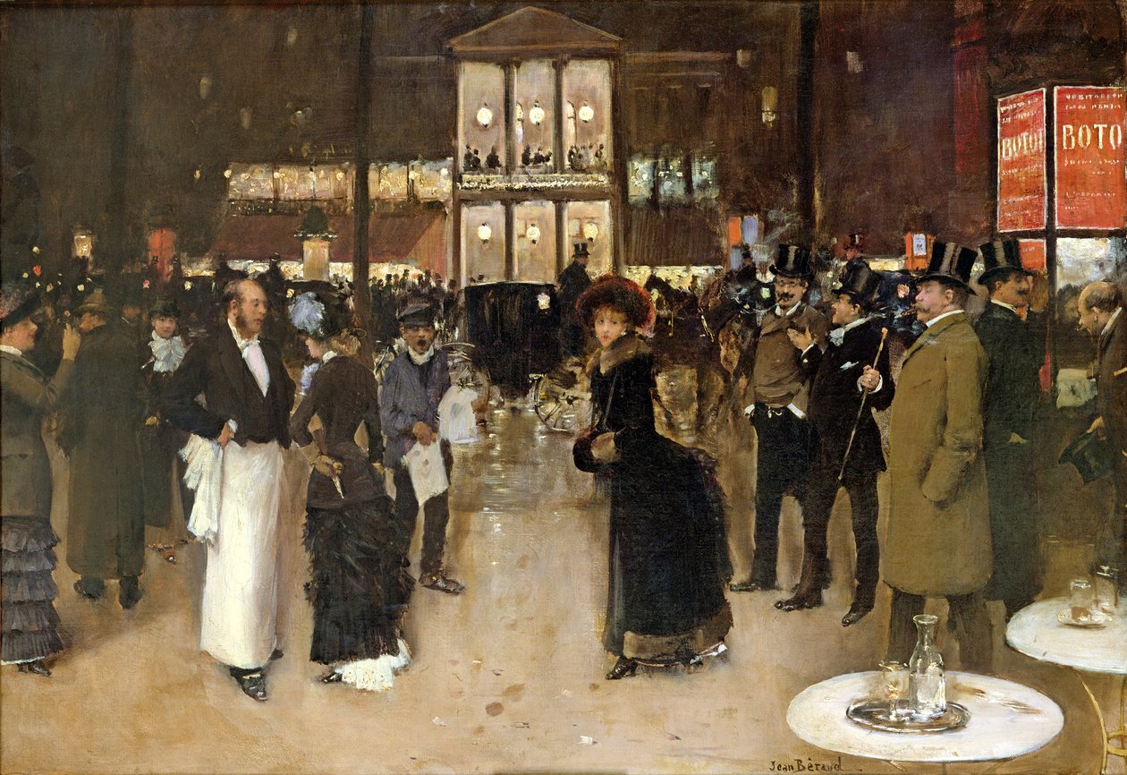 Boulevarden om natten, foran Theatre des Varietes, ca. 1883 av Jean Beraud