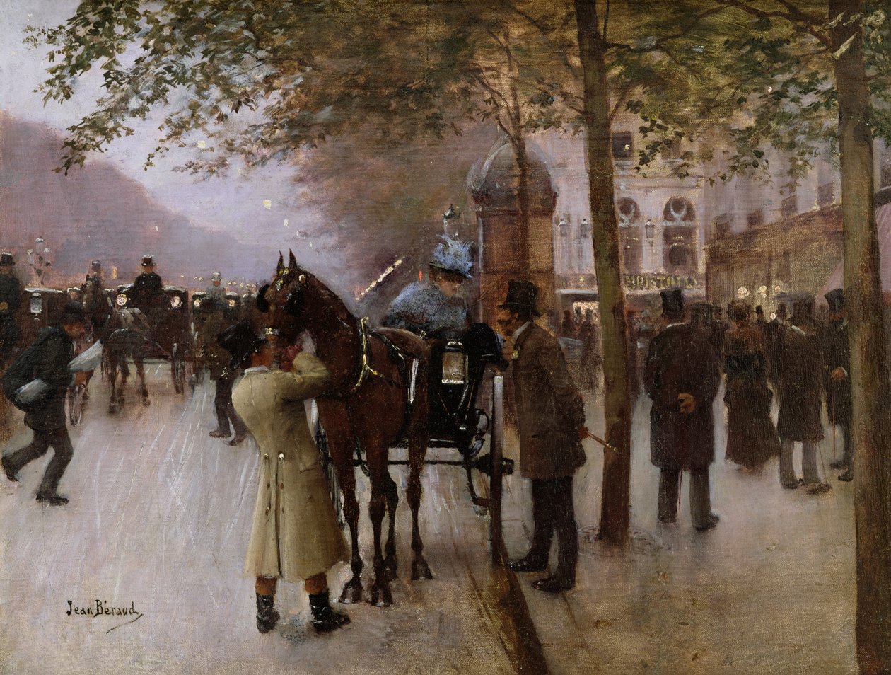 Boulevardene, kveld foran Cafe Napolitain, sent på 1800-tallet av Jean Beraud