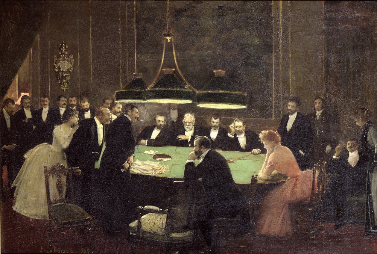 Spillerommet på kasinoet, 1889 av Jean Beraud