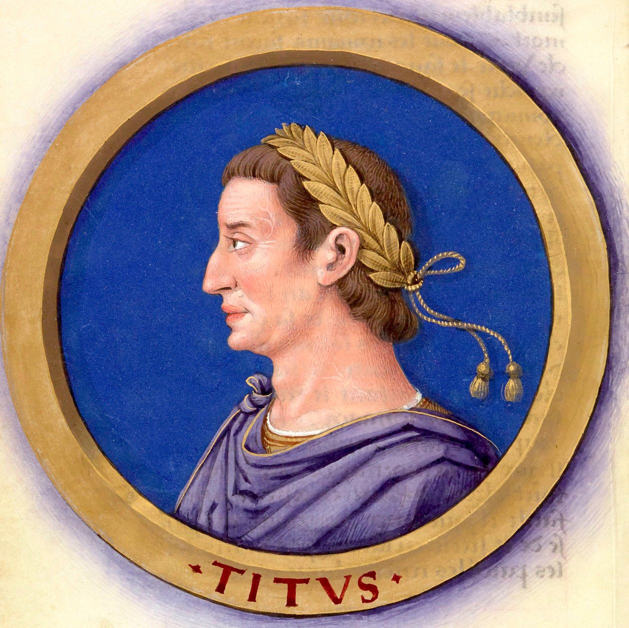 Beskrivelse av de tolv Cæsarene med deres figurer 11-Titus av Jean Bourdichon
