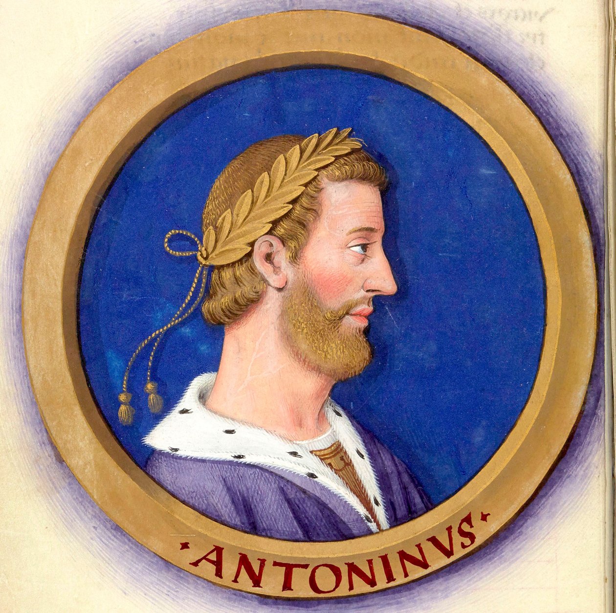 Beskrivelse av de tolv Cæsarene med deres figurer 16-Antoninus le Pieux av Jean Bourdichon