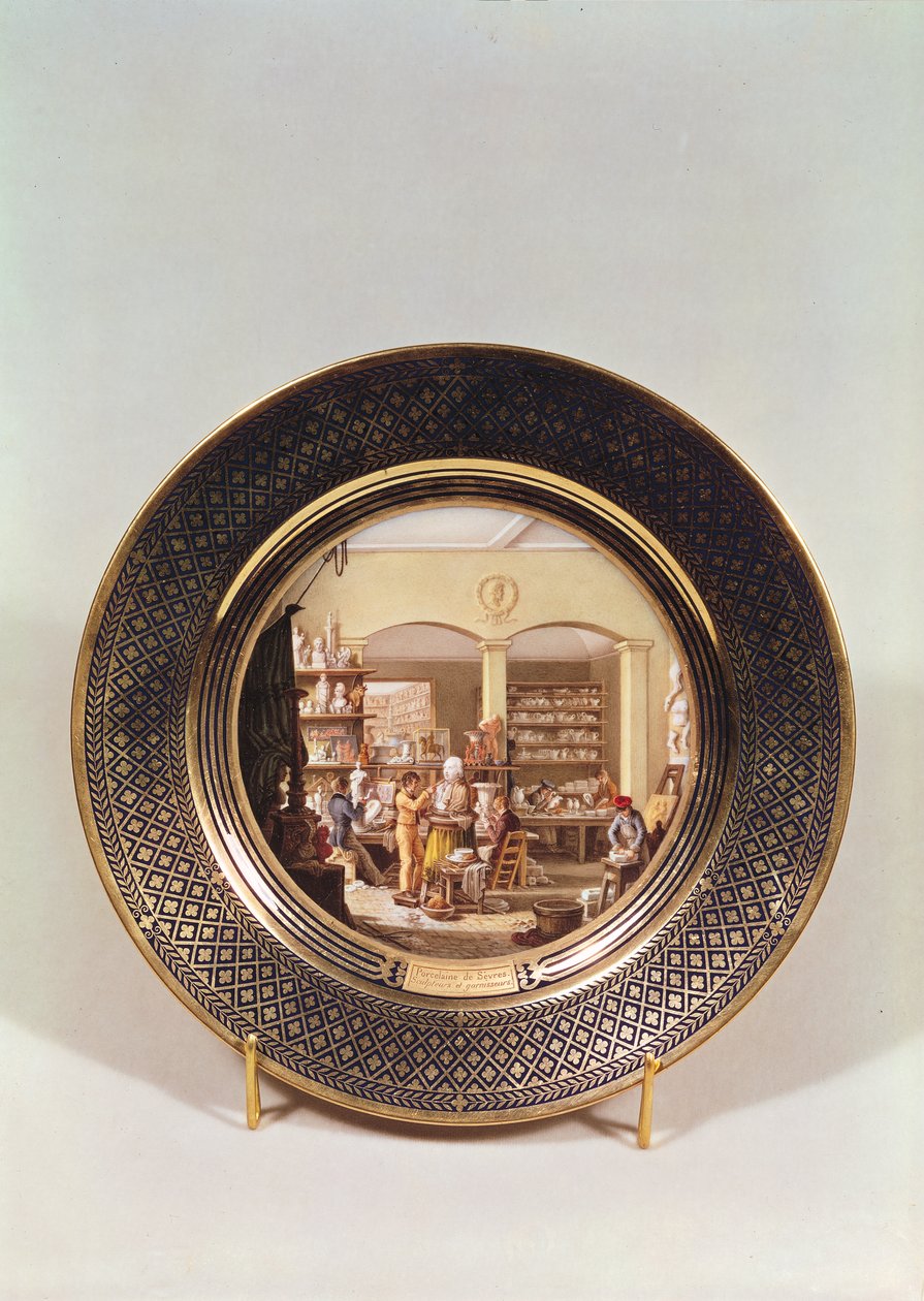 Plate som viser Sevres-verkstedet under direktørskapet til Alexandre Brogniart (1770-1847) (porselen) av Jean Charles Develly