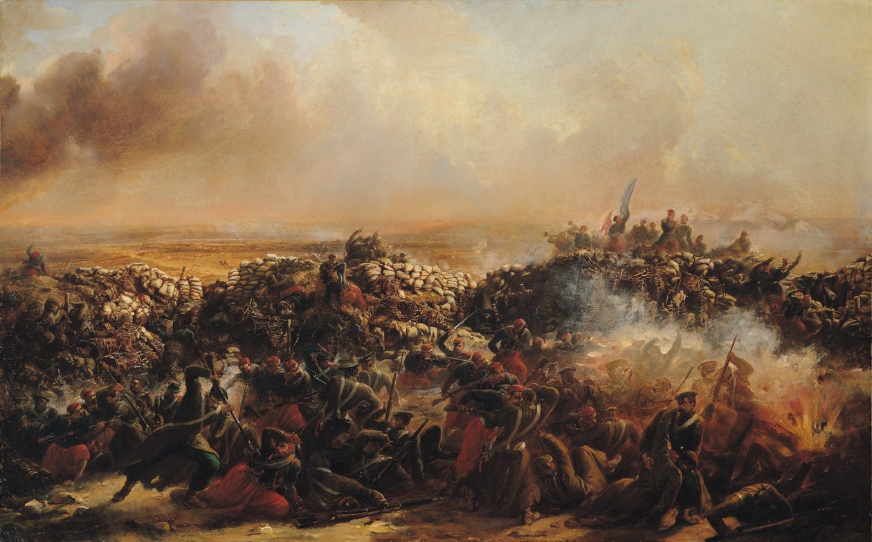 Slaget ved Sebastopol, sentral del av triptyken, etter 1855 (se også 70336 og 70338) av Jean Charles Langlois