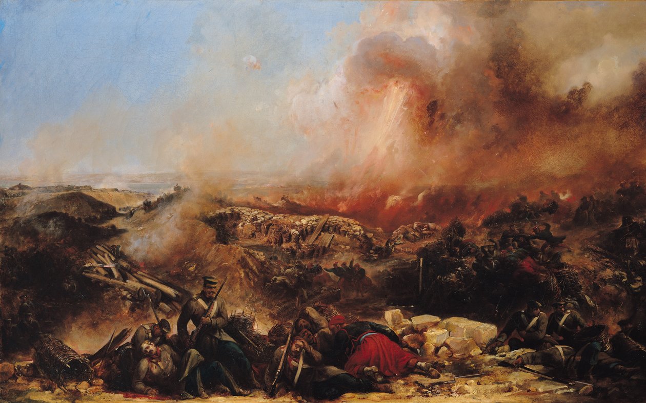Slaget ved Sebastopol, venstre del av triptyken, etter 1855 (se også 70336 og 70337) av Jean Charles Langlois