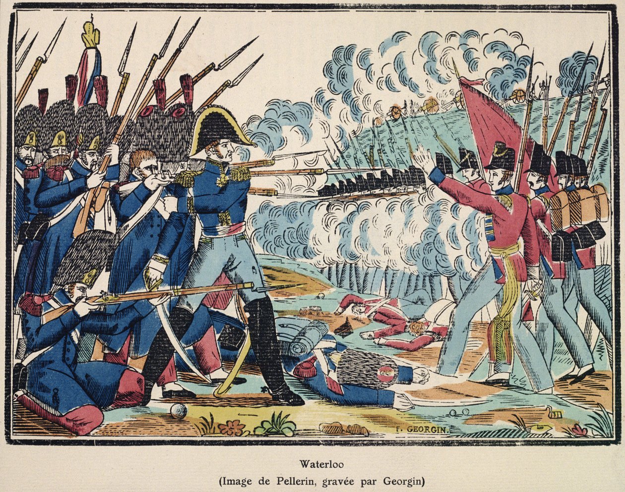 Slaget ved Waterloo, 1815 gravert av Francois Georgin (1801-63) fra 