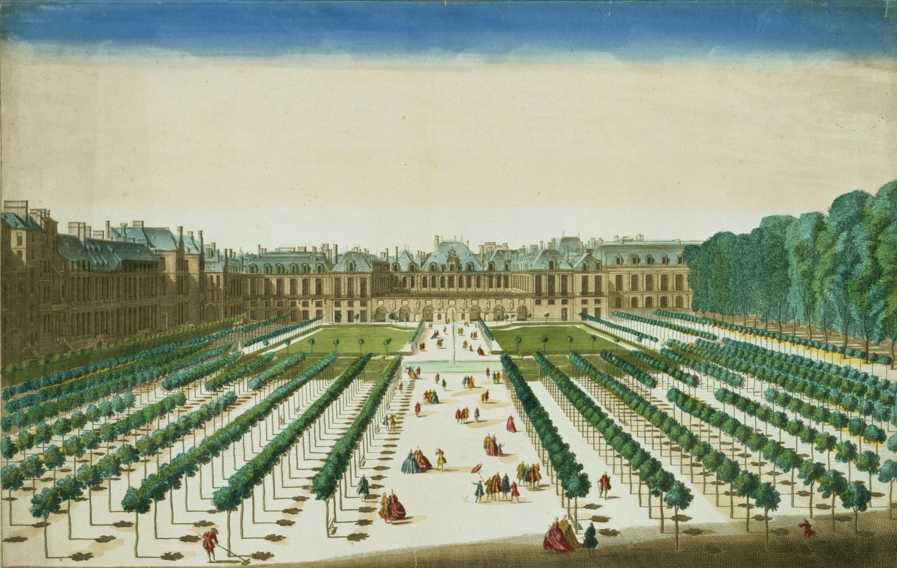Utsikt og perspektiv av Palais Royal fra hagesiden, gravert av Antoine Aveline (1691-1743) av Jean Chaufourier