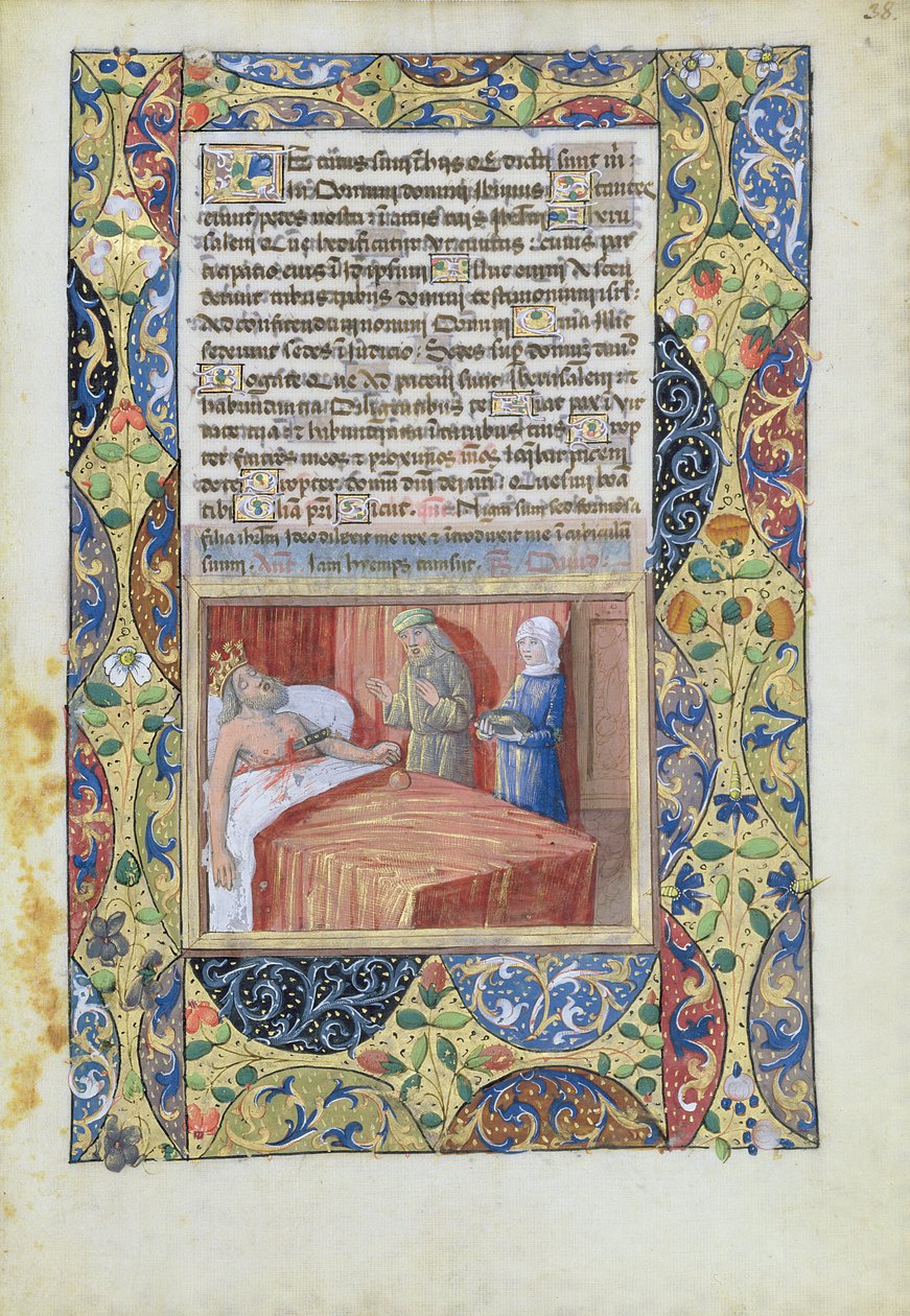Ms Lat. Q.v.I.126 f.38 Kongen med en kniv stupte gjennom hjertet hans, fra 