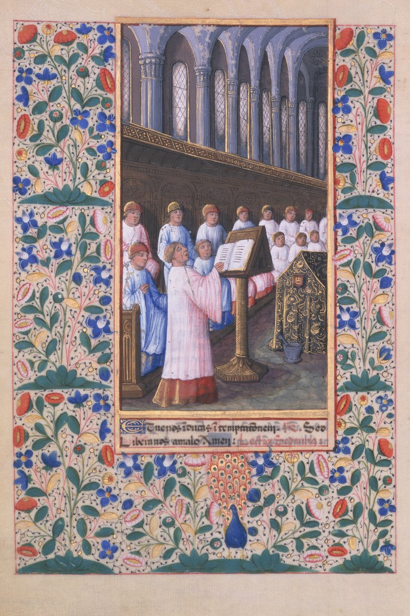 Ms Lat. Q.v.I.126 f.77v Illustrasjon av en begravelsesgudstjeneste, fra 