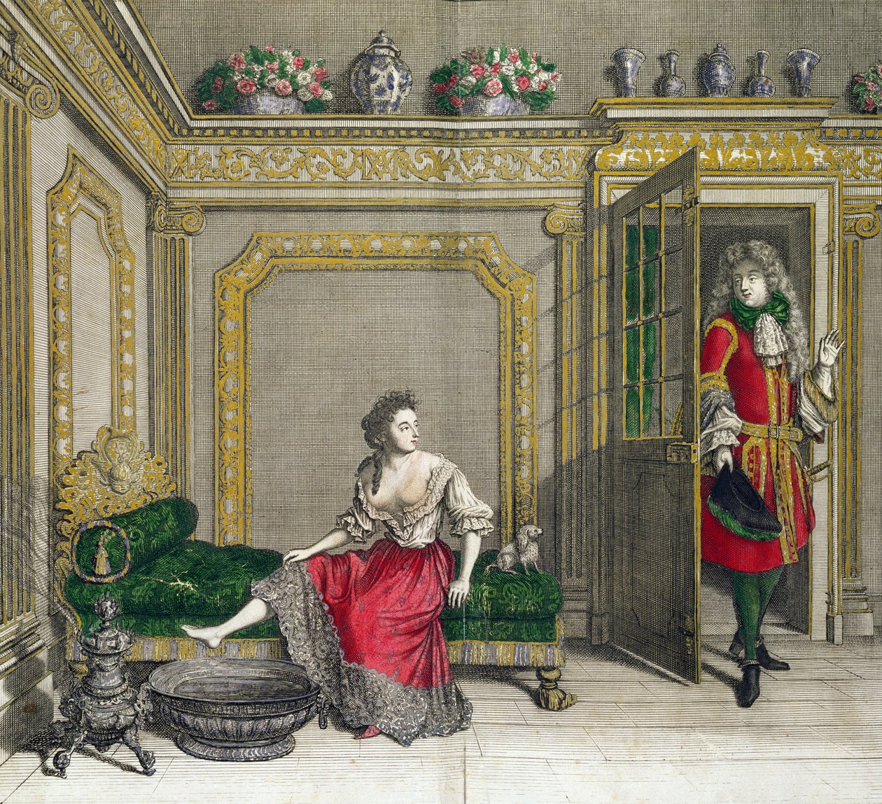 Dame som kler av seg for badet, publisert ca. 1688-90 av Jean Dieu de Saint Jean